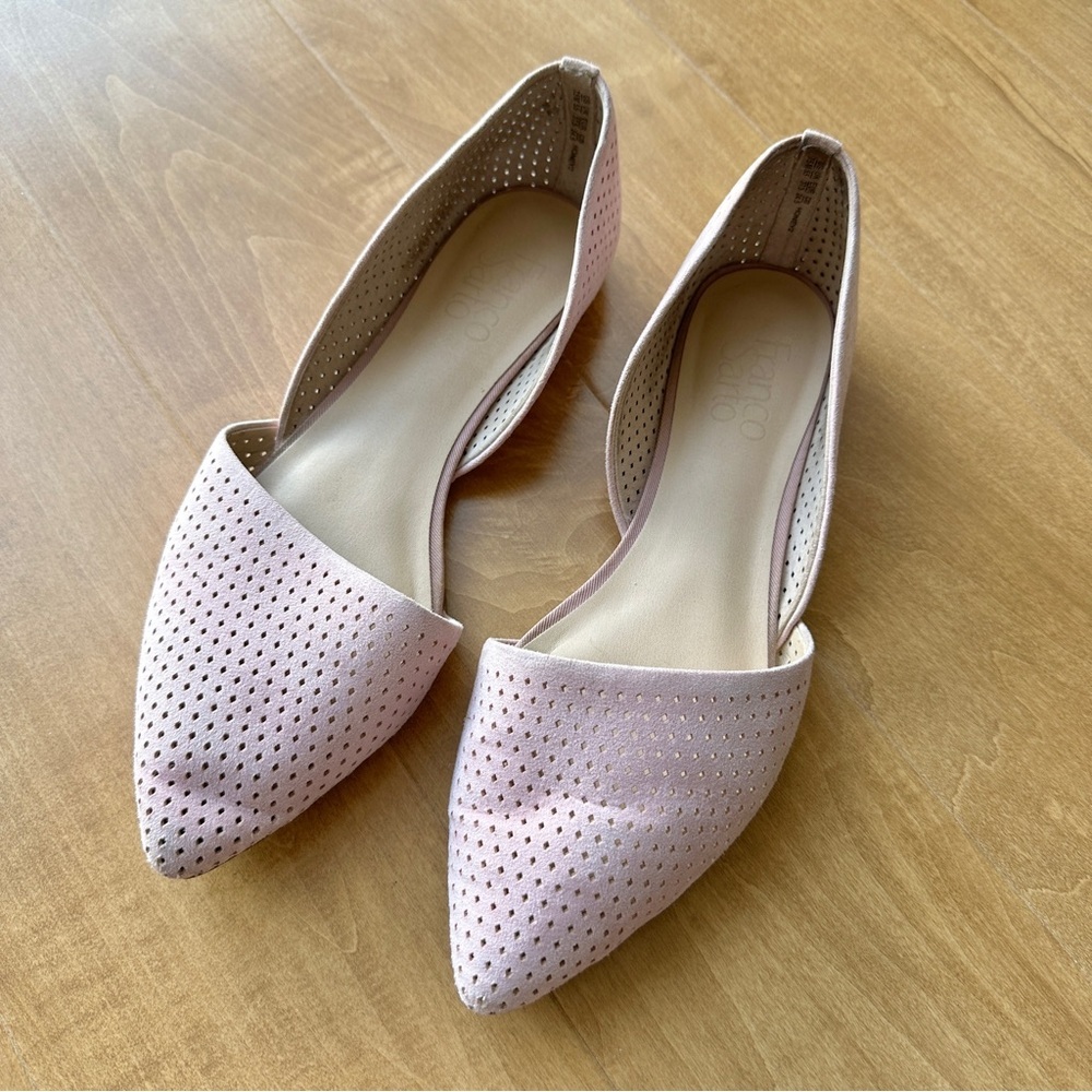 Franco Sarto Women’s Honey2 Blush Pink Perforated Suede Pointed Toe Flats, 7.5M